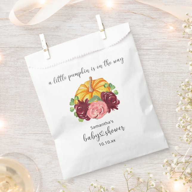 Watercolor orange Pumpkin baby shower Favor Bag (Clipped)