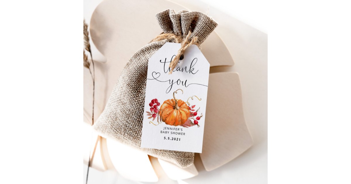 Watercolor orange pumpkin fall thank you tag | Zazzle