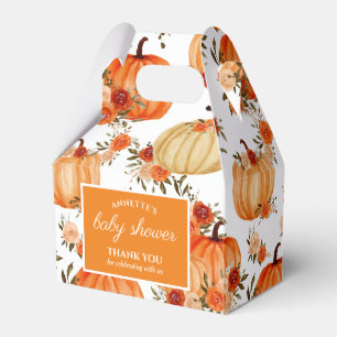 Watercolor Orange Pumpkin Floral Roses Pattern Favor Boxes