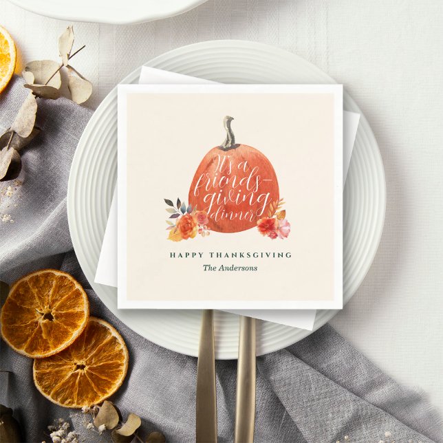 Watercolor Orange Pumpkin Friendsgiving Dinner Napkins (Creator Uploaded)