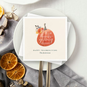 Watercolor Orange Pumpkin Friendsgiving Dinner Napkins