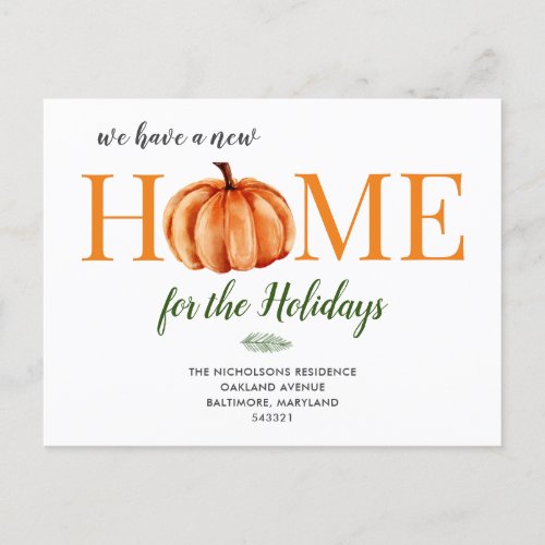 Watercolor Orange Pumpkin New Home We Have Moved  Announcement Postcard