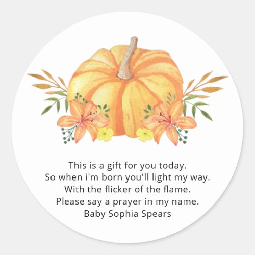 Watercolor orange Pumpkin _ prayer candle sticker