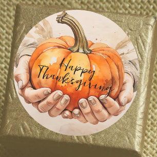 Watercolor Orange Pumpkin Thanksgiving Favor Classic Round Sticker