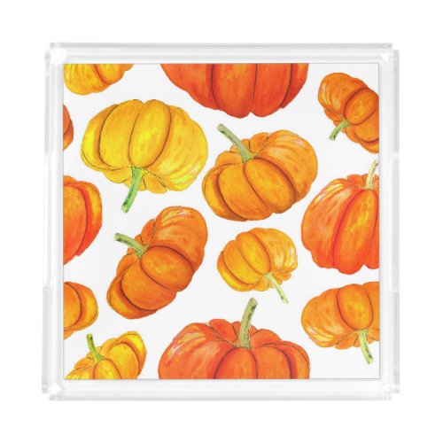 Watercolor Orange Pumpkins Autumn Texture Acrylic Tray