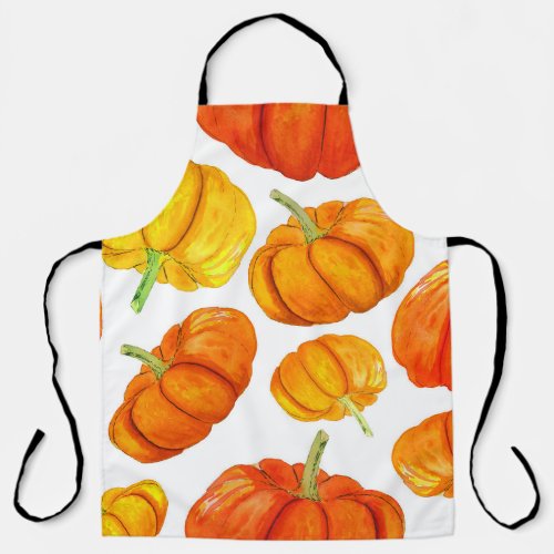 Watercolor Orange Pumpkins Autumn Texture Apron
