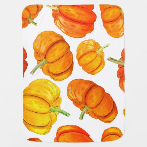 Watercolor Orange Pumpkins Autumn Texture Baby Blanket