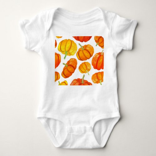 Watercolor Orange Pumpkins Autumn Texture Baby Bodysuit