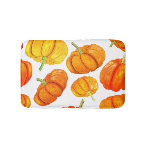 Watercolor Orange Pumpkins Autumn Texture Bath Mat