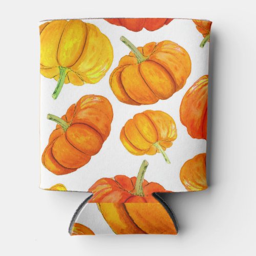 Watercolor Orange Pumpkins Autumn Texture Can Cooler
