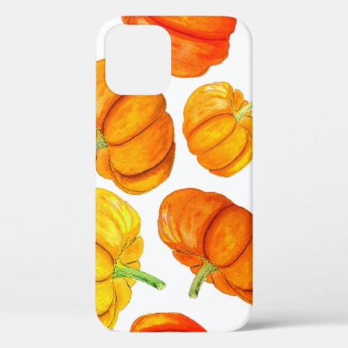 Watercolor Orange Pumpkins Autumn Texture iPhone 12 Case