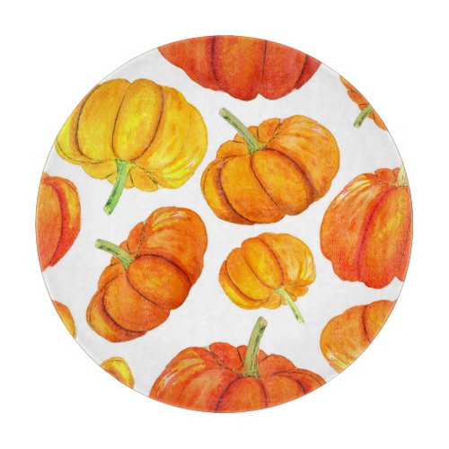 Watercolor Orange Pumpkins Autumn Texture Cutting Board