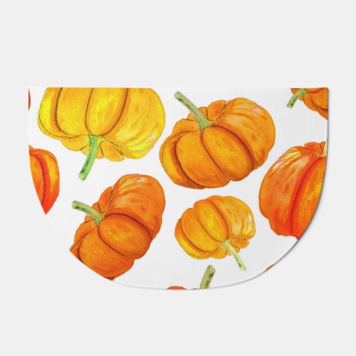 Watercolor Orange Pumpkins Autumn Texture Doormat
