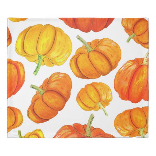 Watercolor Orange Pumpkins Autumn Texture Duvet Cover