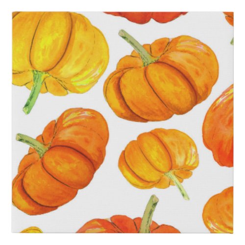 Watercolor Orange Pumpkins Autumn Texture Faux Canvas Print