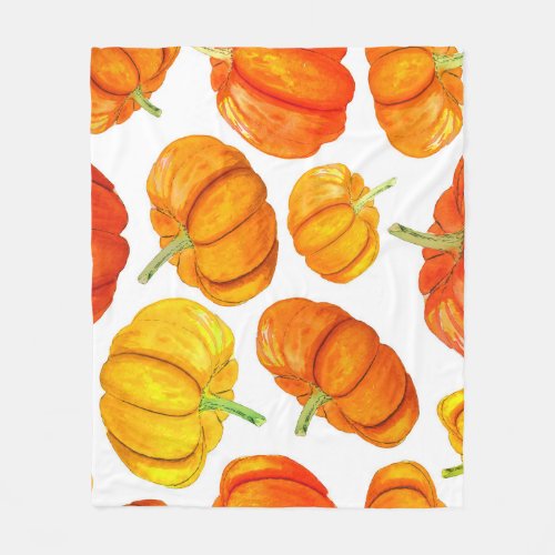 Watercolor Orange Pumpkins Autumn Texture Fleece Blanket