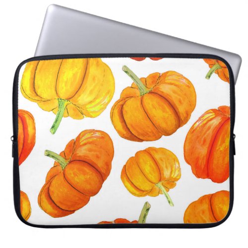 Watercolor Orange Pumpkins Autumn Texture Laptop Sleeve