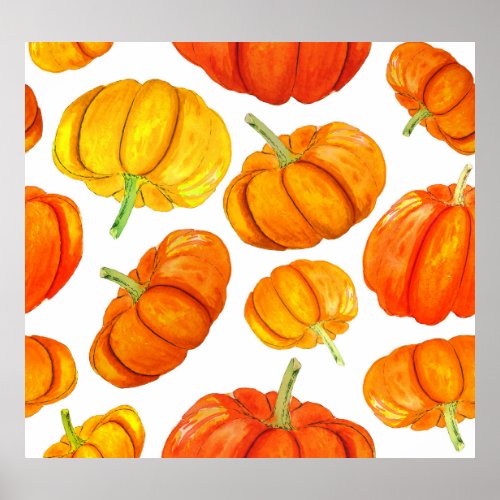 Watercolor Orange Pumpkins Autumn Texture Poster