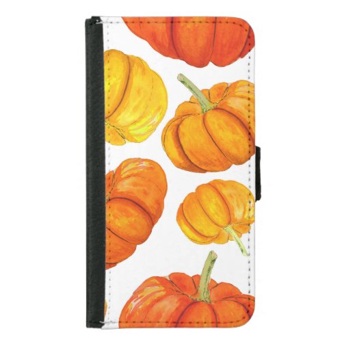 Watercolor Orange Pumpkins Autumn Texture Samsung Galaxy S5 Wallet Case