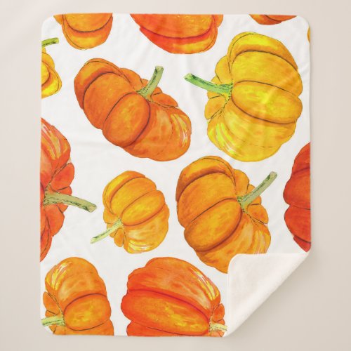 Watercolor Orange Pumpkins Autumn Texture Sherpa Blanket