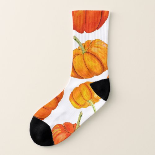 Watercolor Orange Pumpkins Autumn Texture Socks