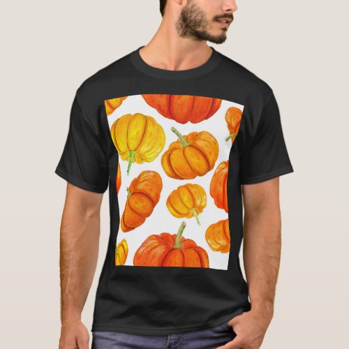 Watercolor Orange Pumpkins Autumn Texture T_Shirt