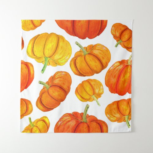 Watercolor Orange Pumpkins Autumn Texture Tapestry