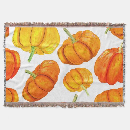 Watercolor Orange Pumpkins Autumn Texture Throw Blanket