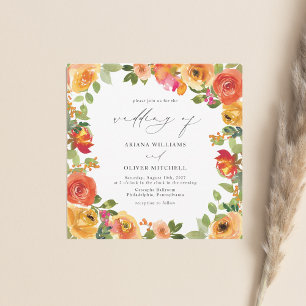 Watercolor Orange & Red Floral Wedding Invitation