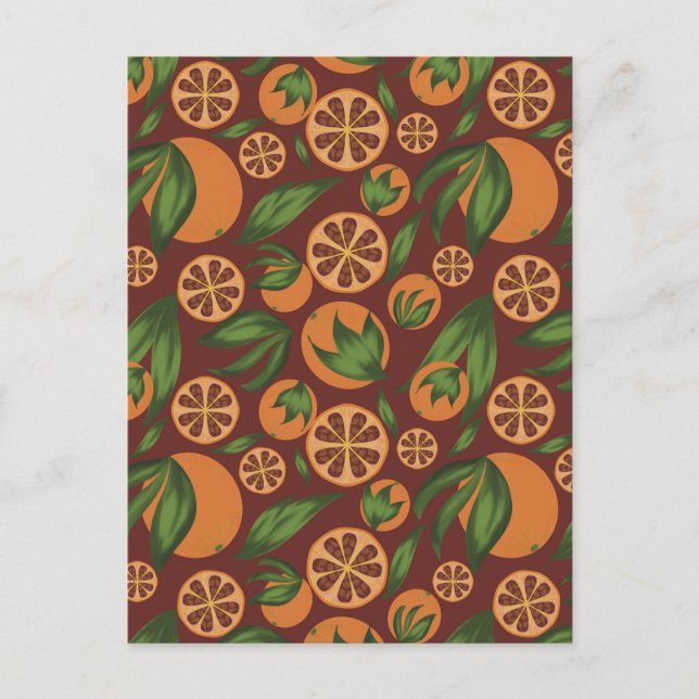 Watercolor Orange Red Fruit Pattern Postcard (Front)