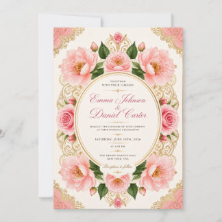 Watercolor Orange Rose Wedding Invitation Template