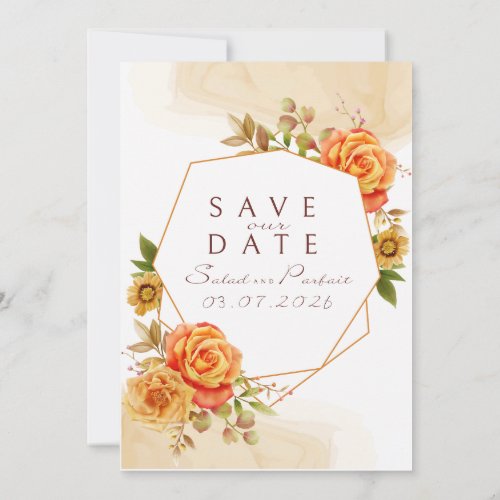 Watercolor Orange Rose Wedding Invitation Template