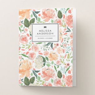 Watercolor Orange Roses and Hydrangeas Pattern Pocket Folder