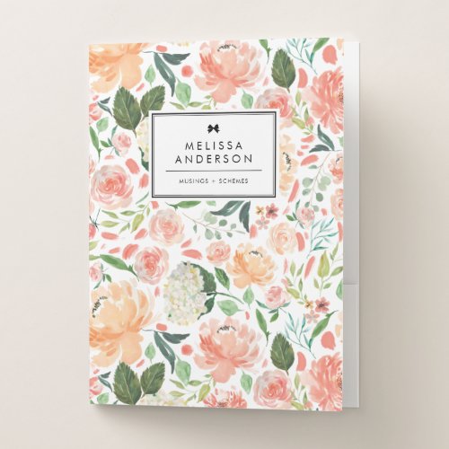 Watercolor Orange Roses and Hydrangeas Pattern Pocket Folder