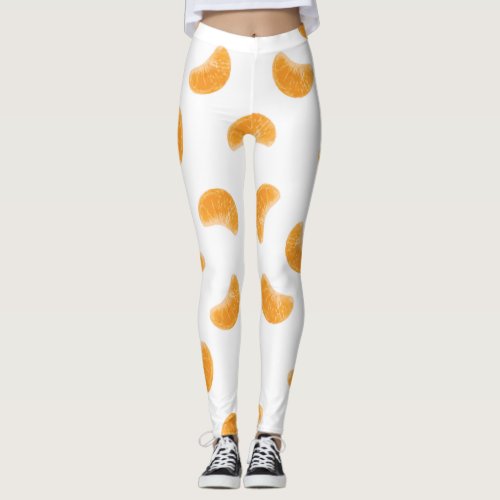 watercolor orange slices fruit pattern leggings