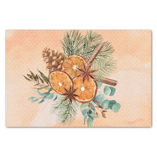 Watercolor Orange Spice Pine Bouquet Christmas Tissue Paper