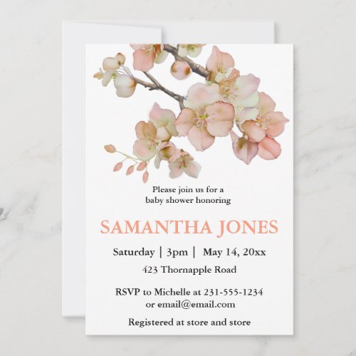 Watercolor orange spring tree blossoms  invitation