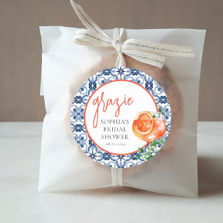Watercolor Orange Spritz Grazie Favors Classic Round Sticker