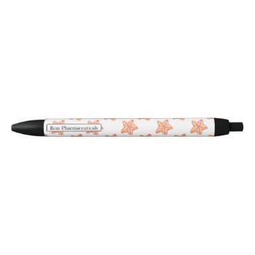 watercolor orange starfish beach design black ink pen