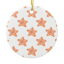 watercolor orange starfish beach design ceramic ornament
