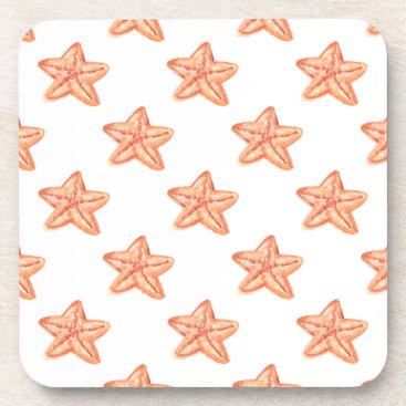 watercolor orange starfish beach design drink coaster