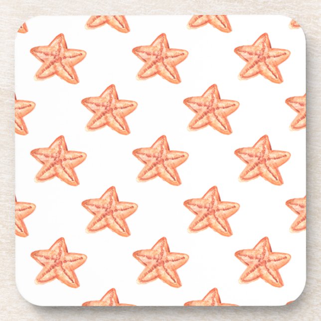 watercolor orange starfish beach design drink coaster (Front)