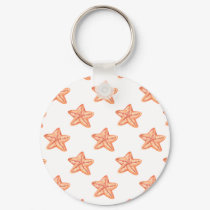 watercolor orange starfish beach design keychain