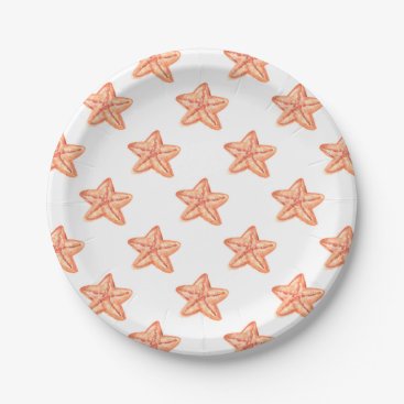 watercolor orange starfish beach design paper plates