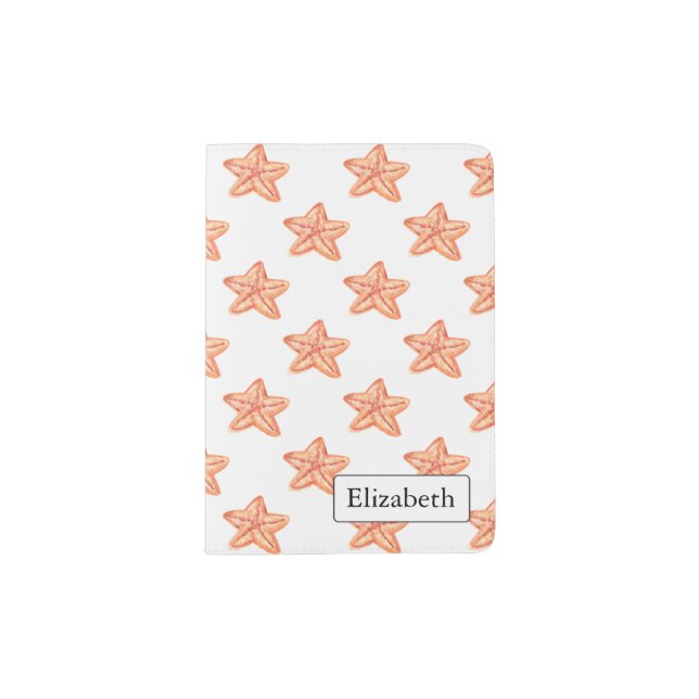watercolor orange starfish beach design passport holder (Front)