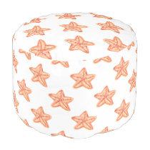 watercolor orange starfish beach design pouf