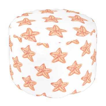 watercolor orange starfish beach design pouf