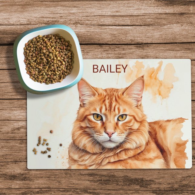 Watercolor Orange Tabby Cat Food Mat (Creator Uploaded)