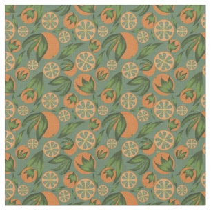 Watercolor Orange Teal Fruit Pattern Fabric