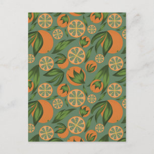 Watercolor Orange Teal Fruit Pattern Postcard